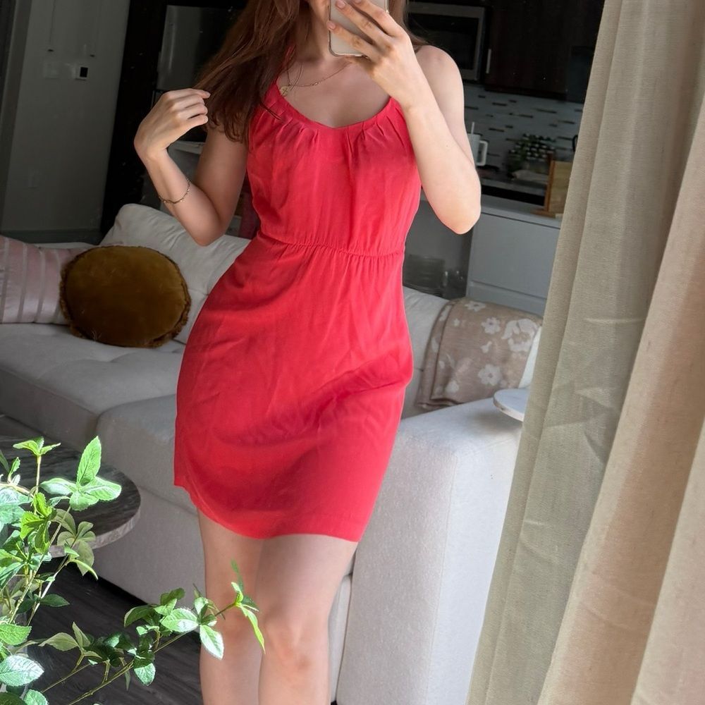 Barney’s New York vintage Y2K 100% silk coral pink mini halter dress S